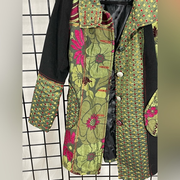 Vintage lulu h floral iridescent green unique coat button down size m - Picture 4 of 16